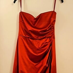 Windsor Red Ruched Asymmetrical Midi Dress